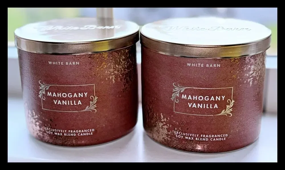 Lot of 2 Bath & Body Works Mahogany Vanilla Scented Large 3-Wick Candle 14.5oz